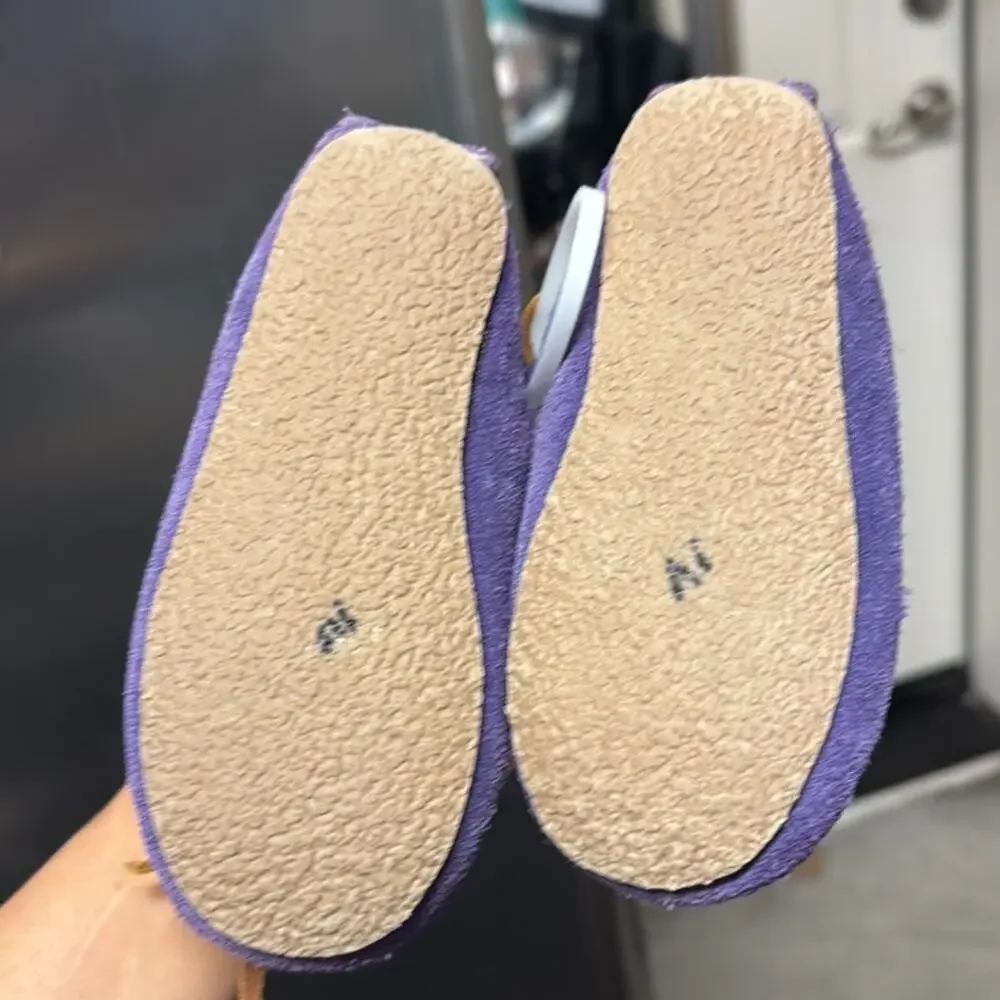 Minnetonka purple suede leather tie Sherpa lined slippers size 6 casual Gorpcore